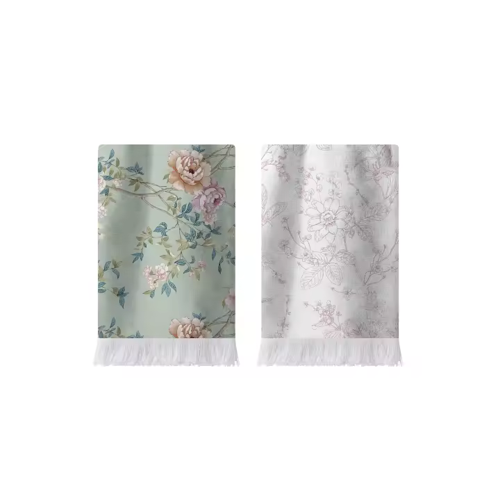 Manterol - Set de dos paños multiusos floral. Rizo en la parte posterior acabado en flecos. Toalla suave y absorbente. - 1