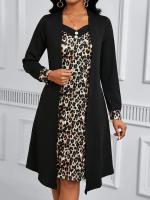 Nuevo Vestido Largo De Punto De Leopardo Para Vacaciones Con Cuello En V Y Botones Estilo Casual A-Line Para Mujer Otoño Invierno - details 0
