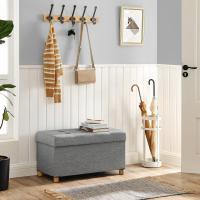 Baúl tapizado capitoné, taburete de almacenamiento textil con asiento acolchado, patas de madera maciza y tapa, gris oscuro - details 3