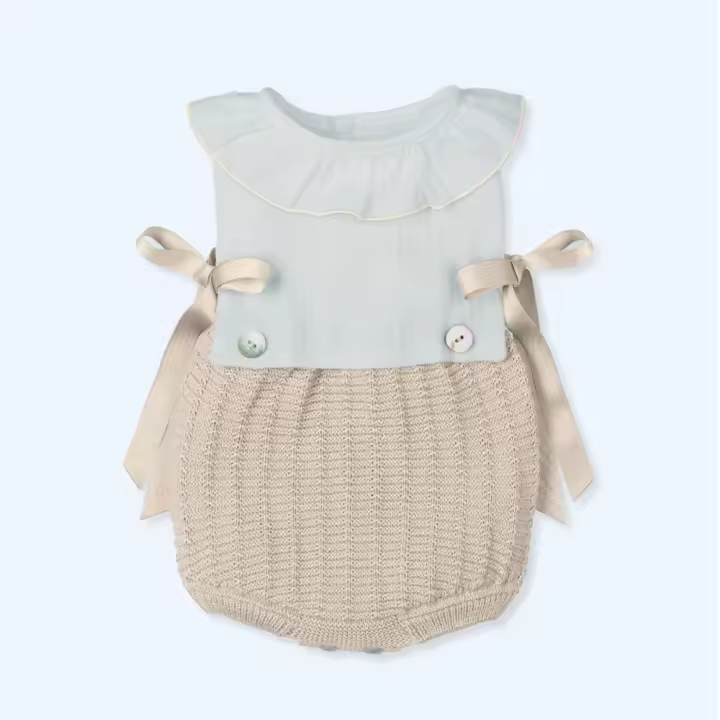 Pelele de hilo con cuello de baberola de bambula blanca mac ilusion - 1