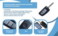 Banner - Carcasa mando llave de coche 3 botones compatible con Nissan negro