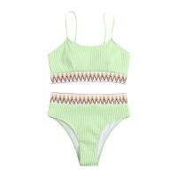 Bikini De Verano Para Mujer Estilo Playa Moda Elegante Con Cintura Alta Y Efecto Delgado Dos Piezas Color Bloqueado Conjunto De Baño Con Suspensión - details 37