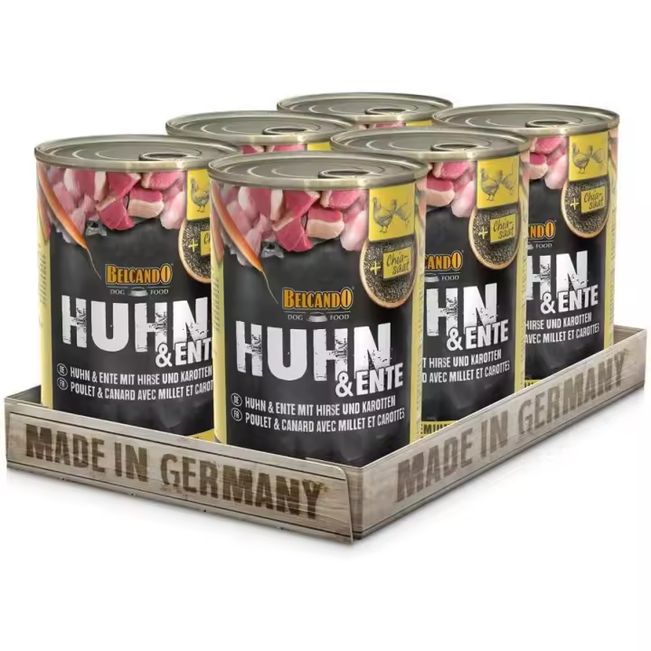 Pack de 6 latas(800Gr) Belcando Pollo, Pato Mijo y Zanahorias para Perros - 1