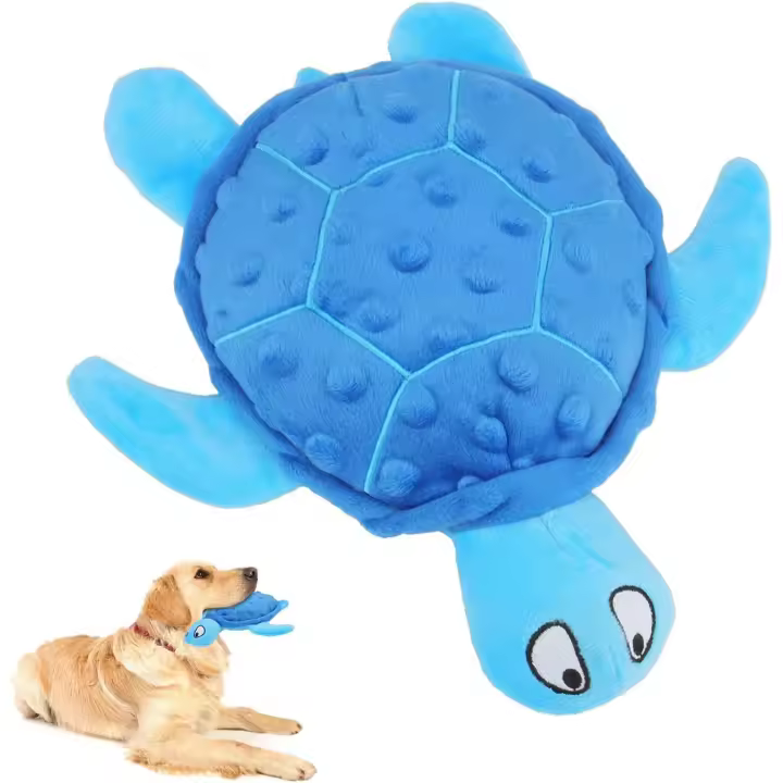 Juguete de Plush de Tortuga Marina chirriante para Perros Pequeños: duradero, sin relleno, Interactivo para Masticar. Alivia la ansiedad y la dentición (Azul). - 1