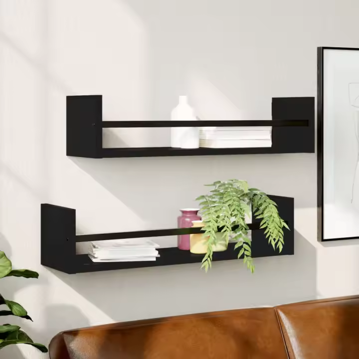 Estantes de pared con barras 2 unidades negro 60x16x14 cm - 1
