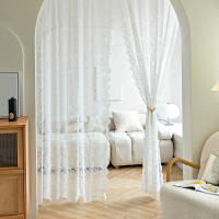 Cortina De Encaje Blanca Con Bordado Floral Transparente Para Sala De Estar Decoración De Ventanas Y Puertas Estilo Romántico Y Lindo - details 2