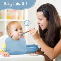 Vajilla de Bebé Silicona, 10 piezas Juegos de vajilla infantil, Cubiertos con plato ventosa, Plato Bebe Ventosa,Tenedor con mango de madera, bebe de silicona, Babero Set vajilla silicona bebe - details 1