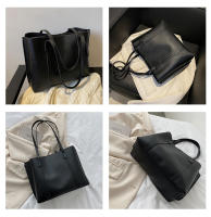 Bolso De Hombro Versátil De Cuero Suave Negro Minimalista Gran Capacidad Bolso De Tote Casual Para Mujer Estilo Inglés - details 0