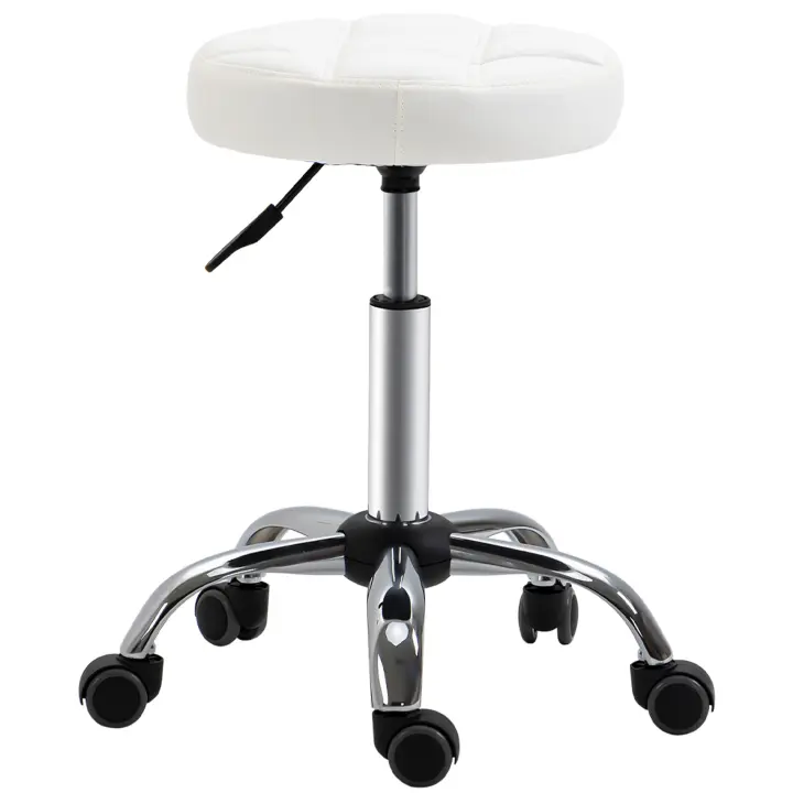 HOMCOM Taburete Giratorio con Ruedas Regulable en Altura de 48-63 cm Taburete de Trabajo Tapizado en Cuero PU para Peluquería Cosmética Dentista Diámetro Ø35,5 cm Negro/Blanco - 1