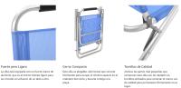 SONGMICS Silla de Playa Portátil con Respaldo Reclinable en 4 Posiciones, Silla de Playa Plegable con Reposabrazos, Tela Transpirable y Cómoda, Silla para Exteriores, Azul/Verde - details 2