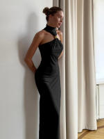 Vestido Maxi Sin Mangas De Halsk Para Mujer Kliou Estilo Clásico De Cuello Alto Alta Calidad Polyester Spandex Vestidos Elegantes Para Noche - details 31