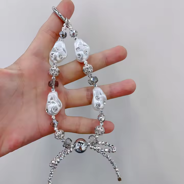 Cuerda De Teléfono Con Paillettes De Perla Y Diamante De Lujo Y2K Para Mujer Con Colgante De Lazo Y Cuentas Anti Caída - 1