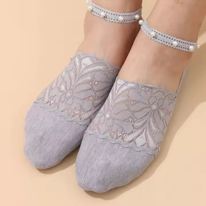 4 Pares De Calcetines De Barco Para Verano Calcetines Cortos Translúcidos Con Encaje Para Mujer Moda Y Trendy - 1