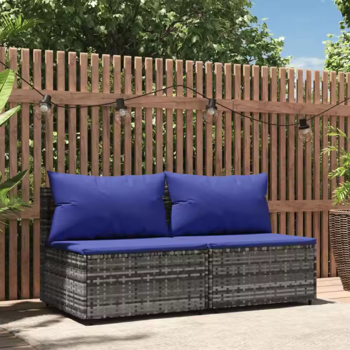 Central Garden Sofás con almohadas 2 piezas Polyrattan Gris - 1