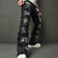 Jeans Rotos Y Spliced Streetwear HipHop Para Hombre Estilo Biker Con Agujeros Y Destazados Pantalones Vaqueros Sueltos De Doble Face De Medio Pecho Para Primavera Y Otoño - details 6