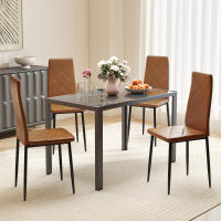 HOMCOM Pack de 4 Sillas de Comedor, Sillas de Cocina Modernas, Tapizadas de Cuero Sintética, Respaldo Alto, Asiento Acolchado, Patas de Acero, Marrón - details 1