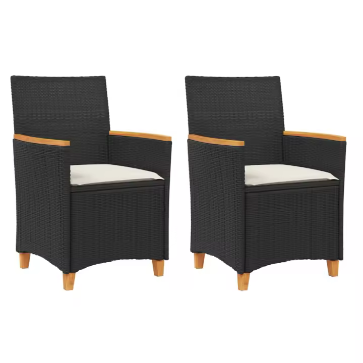 vidaXL Sillas de jardín con cojín 2 uds ratán PE negro y madera acacia - 1
