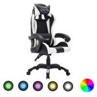 vidaXL Silla gaming con luces LED RGB cuero sintético en color Blanco y negro/Dorado y negro/Rosa y negro y más | cómodas modernas ergonómicas para comedor cocina salón hogar - details 0