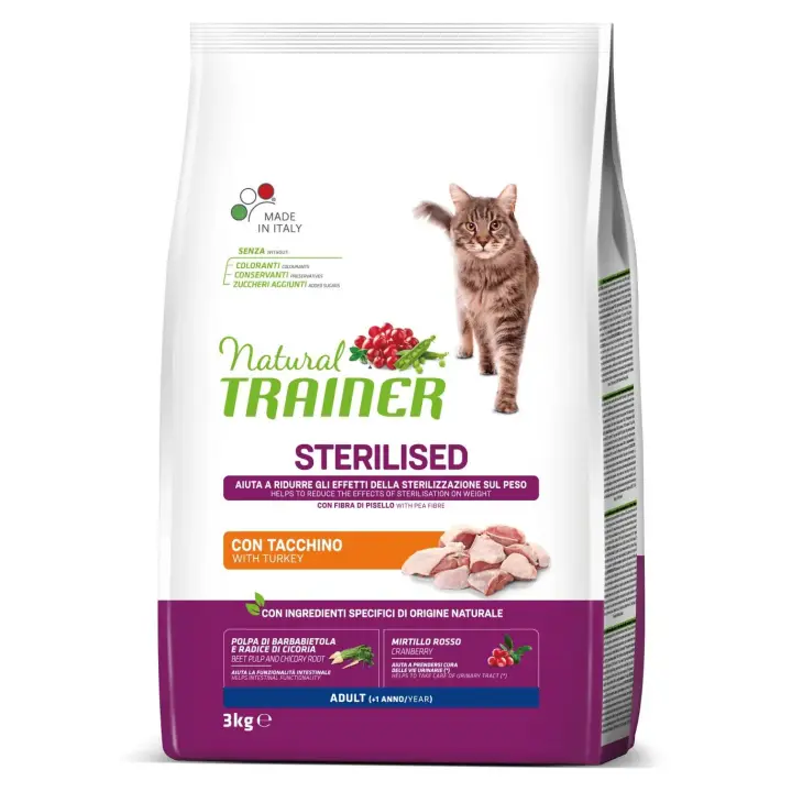 Natural Trainer Adult Sterilised Pavo - Alimento Seco de Pavo para Gatos Esterilizados - 1