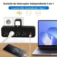 Enchufe De Pared Con Multiple De Corriente AC Y USB Tipo C Con Filtro De Red Y Interruptor Separado Adaptador Luz Universal EU Plug - details 6