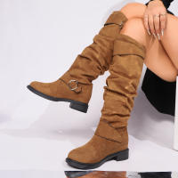 Botas De Rodilla Altas Cómodas Y Elegantes Con Diseño Redondo Y Hebilla Cierre Fácil Para Mujer Estilizada Con Forro De Peluche Material De La Parte Superior De Terciopelo Suave Para Uso Casual - details 18
