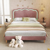 Cama Doble Tapizada LED 140x200 cm, Somier with Somier de Lamas y Cabecero Ajustable, Cama Tapizada Rosa, Somier Dormitory Juvenil Cama de Invitados Terciopelo - details 0