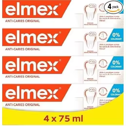 Elmex Protección Caries Pasta de Dientes con Fluoruro de Amina | Pack 4 Uds x 75ml | Protege contra la Caries | Dentífrico que Fortalece el Esmalte | Protección Superior de los Dientes - 1
