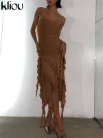 Vestido De Verano Para Mujer Kliou Alto Rodilla Estilo Callejero Fibra Láctea Sin Mangas Cuello Sin Hombros Cintura Natural Silueta Ajustada - details 24