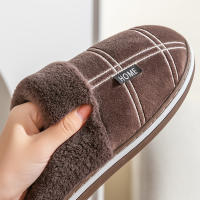 Pantuflas De Casa Para Hombre Talla Grande 50-51 Cuadros De Poliéster Espuma De Memoria Invierno Plush Interior Calientes Antideslizantes Negro - details 4
