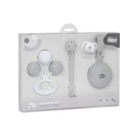 Juego de Regalo para Recién Nacidos: 5 Artículos Esenciales en Silicona Libre de BPA – Chupete, Chupetero, Portachupete y Sonajero en Elegante Caja Transparente, Colores Rosa, Azul y Gris - details 0