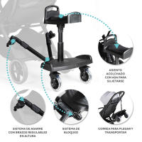 Ms - Transportín + Asiento UNIVERSAL - Patinete con Asiento Acolchado para Carrito de Bebé -Altura Ajustable - Base Antideslizante - Para niños de 2 a 6 años (25 kg) - Con Correa Transporte - details 0