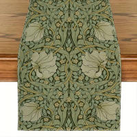 Corredor De Mesa Vintage Con Estampado De Flores William Morris 100% Lino Para Comedor Familiar Fiesta De Vacaciones Estilo Rústico - details 1
