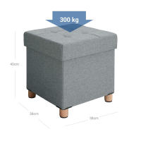 Taburete reposapiés cuadrado con almacenamiento y tapizado capitoné, patas de madera maciza, asiento acolchado de espuma, disponible en gris oscuro, gris claro y azul marino - details 9