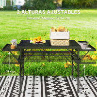 Outsunny Mesa Plegable Camping de Aluminio 137x62x67 cm con Laterales Abatibles y Altura Ajustable Mesa Plegable Portátil Ligera con Encimera Metálica de Rejilla para Acampar Senderismo Playa Negro - details 4