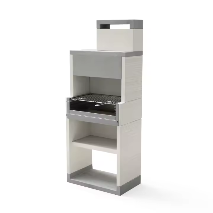 TUOZI - Barbacoa de Obra para Leña y Carbón Modelo VENIT FLEX PLUS HOTTE (INOX) [F] (Gris/Blanco - 78 x 47 x 197 cm) REF: T00535 - 1