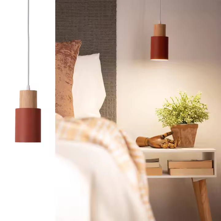 ALPINALUZ  Lámpara Colgante "KIRA" de Metal y Madera – Estilo Escandinavo y Moderno E27 - 1