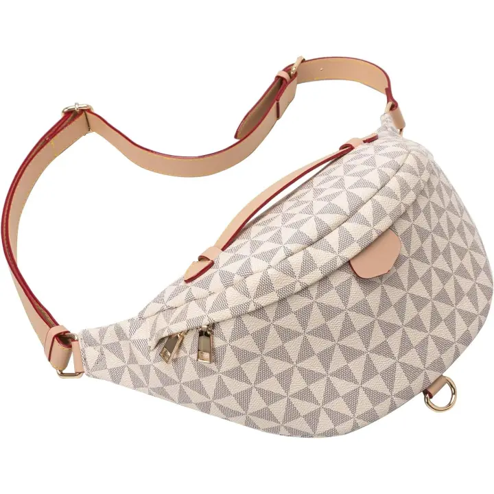 Riñonera cruzada para mujer, bolso bandolera para mujer, riñonera pequeña con cinturón, riñonera a cuadros para mujer, diseño blanco 2 - 1