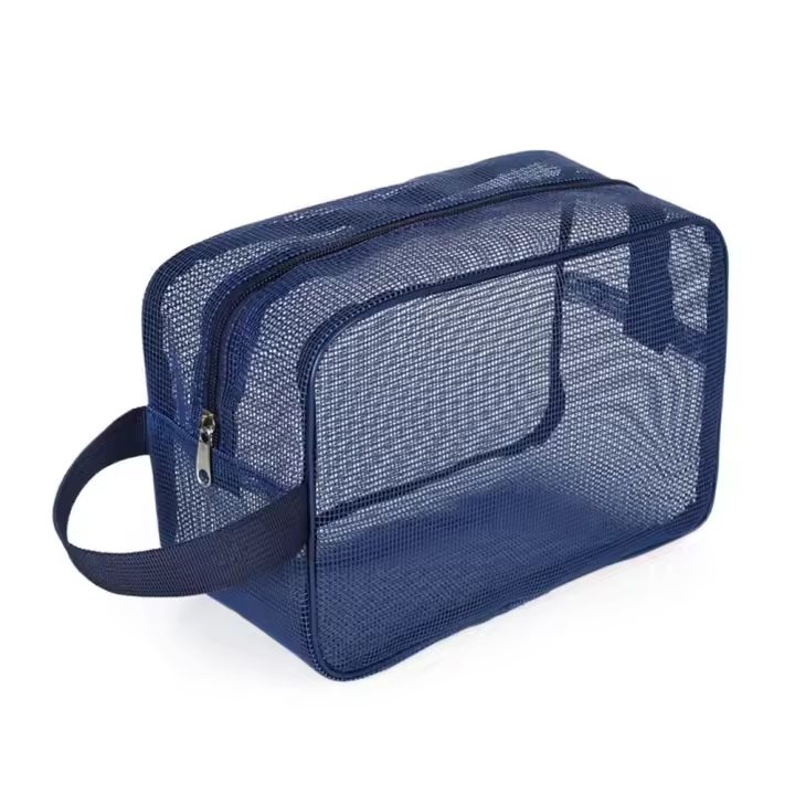 Bolsa De Ducha De Malla Gris Azul Bolsa De Maquillaje De Secado Rápido Gran Capacidad Para Playa Y Baño Organizador De Ducha Portátil Ecológico - 1