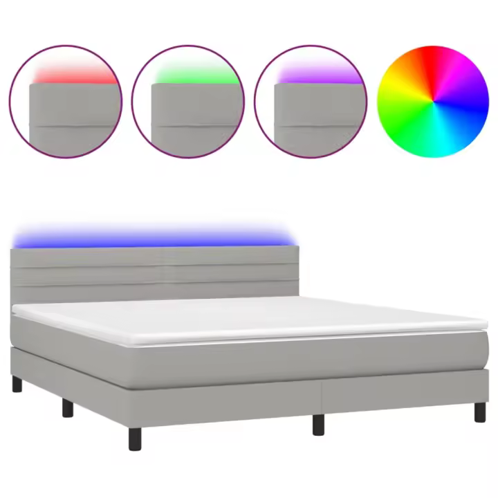 vidaXL Cama box spring colchón y luces LED tela gris claro 180x200 cm - 1