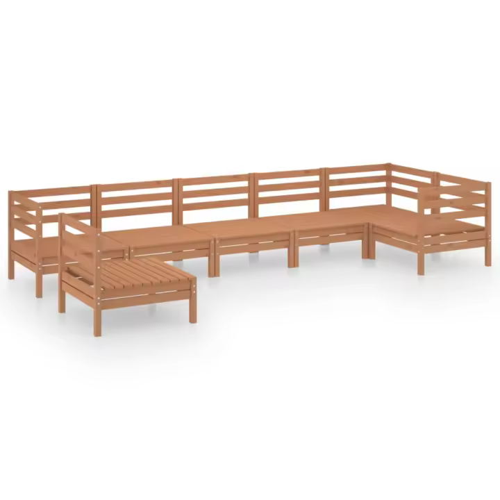 vidaXL Juego muebles de jardín 7 pzas madera pino maciza marrón miel - 1