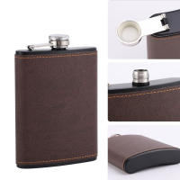 Petaca portátil de acero inoxidable para hombre, frasco cubierto de cuero marrón para Alcohol, whisky, regalo, 6/8oz - details 3