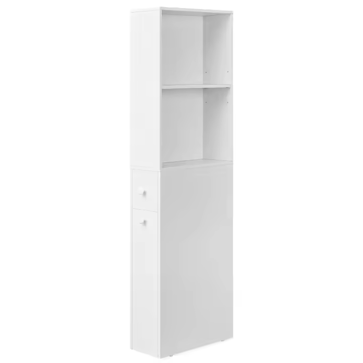 VASAGLE Armario de Baño Alto, Armario de Almacenamiento Delgado, con Cajones y Estante Ajustable, Armario para Espacios Pequeños, Estilo Moderno, Blanco Clásico - 1