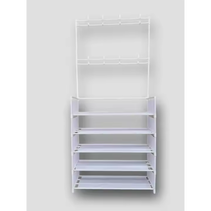 Zapatero de Metal de 5 niveles, estante para sombreros, árbol de salón ajustable con 16 ganchos de suspensión de Metal, cubierta lateral para entrada, baño, sala de estar - 1