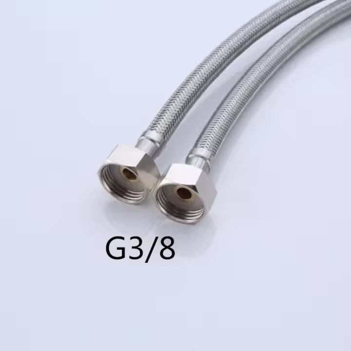 Conjunto De 2 Piezas De Tubo De Agua Flexible En Acero Inoxidable Para Baño Y Cocina Tapa De Agua Caliente Y Fría G 1/2 G 3/8 - 1