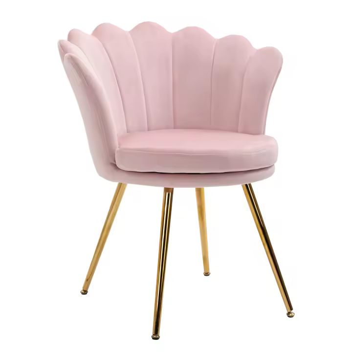 HOMCOM Sillón de terciopelo con patas de metal dorado para salón, dormitorio y comedor, 67 x 64 x 77 cm, color rosa empolvado - 1