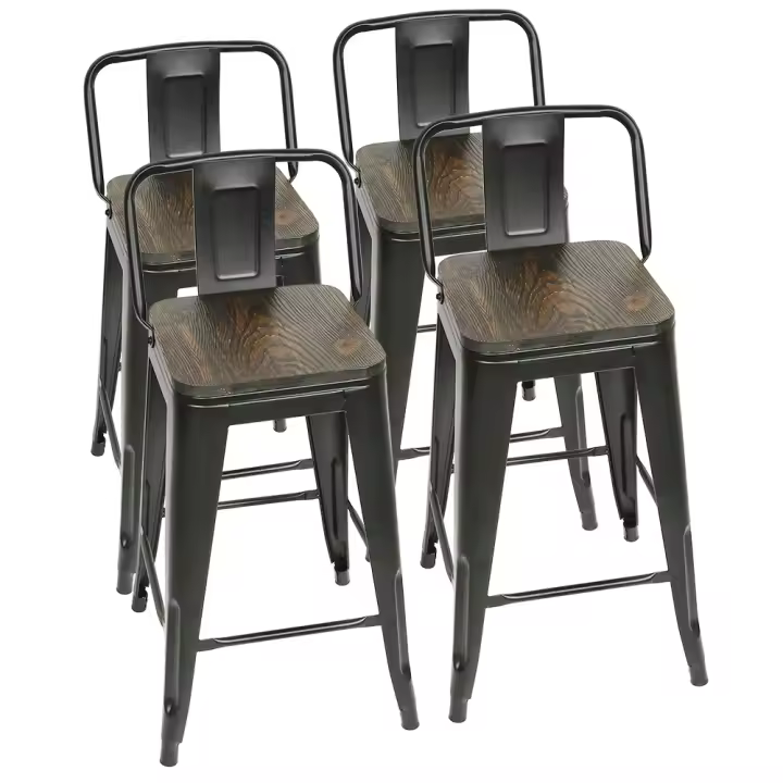 Juego de 4 taburetes de bar con respaldo de madera de hierro - taburete de bar taburete de bar taburete de bar - 1
