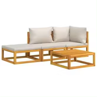 VIDAXL set de muebles de jardín de 4 piezas hechas en madera maciza con cojines gris claro - 1