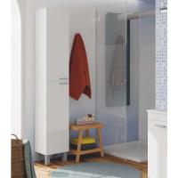 Meimon Columna de baño KONCEPT blanca brillo, 2 puertas reversibles, estantes regulables, tablero melaminizado E1 (15 mm), trasera MDF (3 mm), patas aluminio mate, tiradores ABS gris, 182x30x25 cm, carga máx. balda 3 kg, - details 4