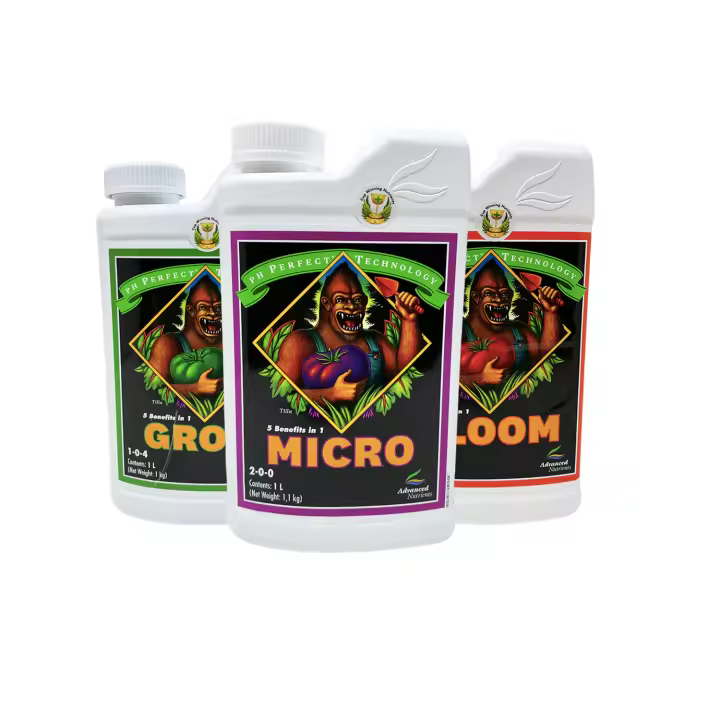 Kit Fertilizantes y Abonos para Plantas Advanced Nutrients - Ph Perfect Grow, Bloom y Micro - Crecimiento y Floración - 3 Botes de 1 Litro - 1