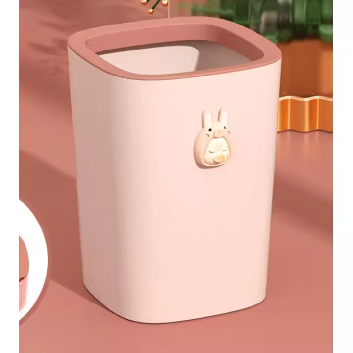 Cartoon Trash Can, Trash Can Without Lid, Hidden Plastic Trash Can Trash Bag Kitchen Living Room, Office Trash Can,Pink - 1